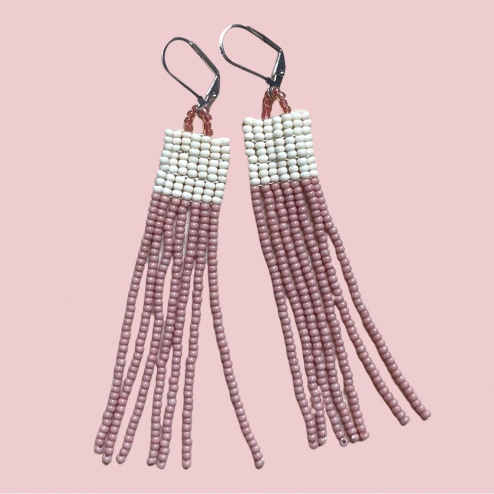 HANDMADE GLASS EARRINGS | Mini Beacon Handwoven Small Batch Earrings in Seashell